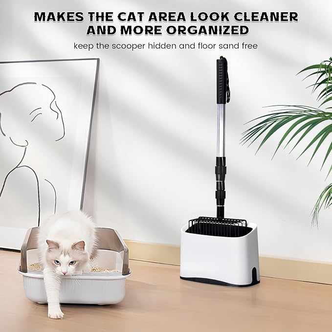 Cat Litter Scoop Holder Universal Scooper Storage Caddy for Most Kitty Poop Shovel, Durable Removable Pet Pooper Stand for Plastic / Metal Waste Scoops, Double-Layer Mini Desktop Trash Can - L White