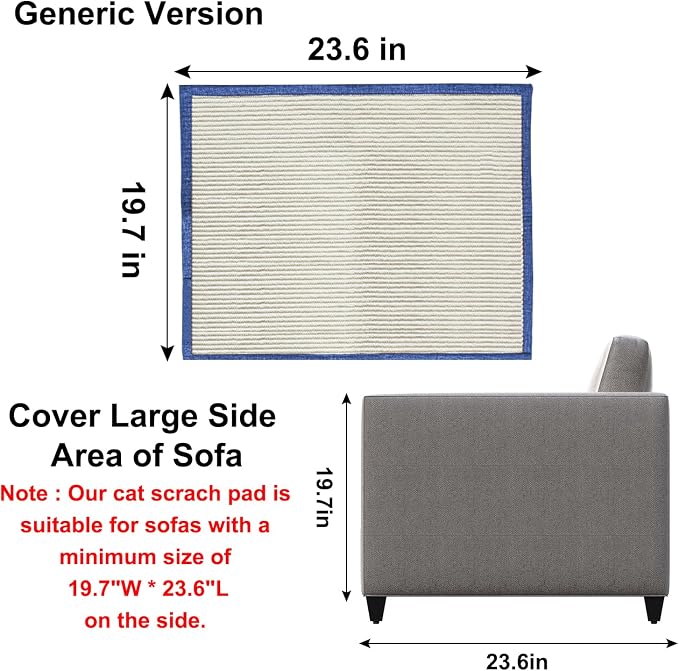 Cat Scratch Furniture Protector with Natural Sisal for Protecting Couch Sofa Chair Furniture,Couch Corner Protectors for Cats 23.6" W*19.7" H (Dark Blue, Left Hand)