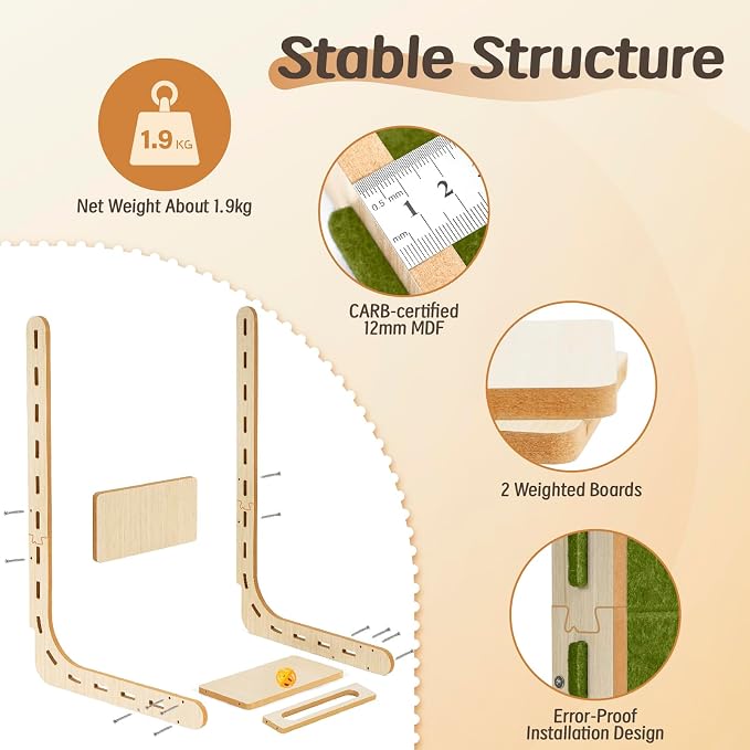 Cat Scratcher with Bell Ball Cat Scratch Pad L-Shaped Scratch Mat Vertical Cat Scratching Board for Indoor Cats Felt Cats Scratching Post Furniture Protector Kittens Cratchers Toys- Green