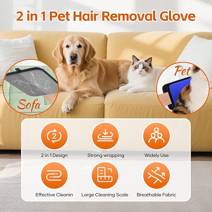Fancybird 2 in 1 Pet Hair Removal Glove, Upgraded Pet Hair Remover Tool, Gentle Shedding Silicone Magic Brush for Dogs & Cats, Efficient Pet Hair Gloves for Couch Carpet Clothing (Blue)