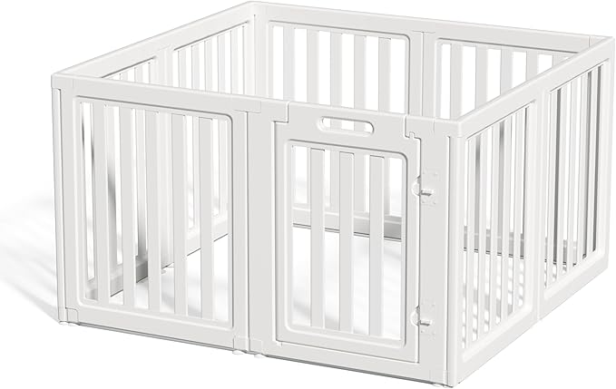 LoveTail Clear Dog Play Pen,Pet Playpen with Door,Easy to Clean and Install Puppy pens for Both Indoor and Outdoor use (White, 30.3" Height, 8PCS)