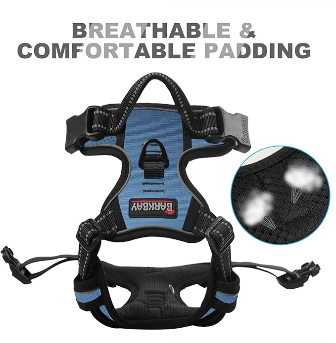 BARKBAY Dog Harness No Pull for Small Sized Dog Front Back Clips,Dog Vest | Soft Padded No Choke With Handle,Easy On&Off,Adjustable Reflective For Walking Training Running(Navy,S)