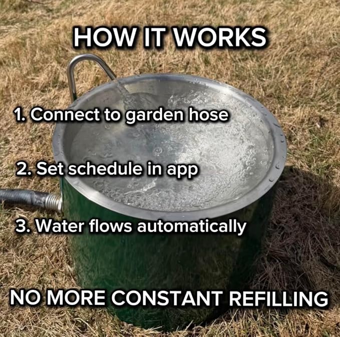 Smart Dog Water Bowl for Outside - Connects to Garden Hose - WiFi App Controlled Timer for Automatic Water Flow - Stainless Steel Outdoor Pet Water Bowl - Large Capacity (Black)