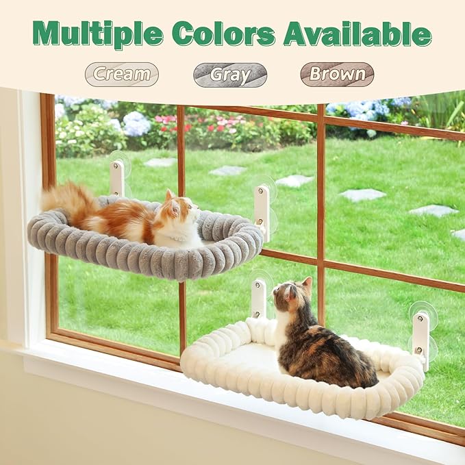 Zakkart SnugCloud Foldable Cat Window Perch - Cordless, Ultra Soft Machine Washable Bed with 4-Sided Bolster, Metal Frame - Window Hammock for Large Cats and Kittens (Gray, Large)