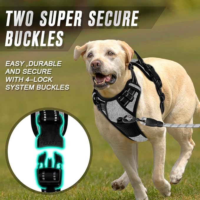 BARKBAY Dog Harness No Pull for Large Dogs Front Back Clips,Dog Vest | Soft Padded No Choke With Handle,Easy On&Off,Adjustable Reflective For Walking Training Running(Dark Grey,L)