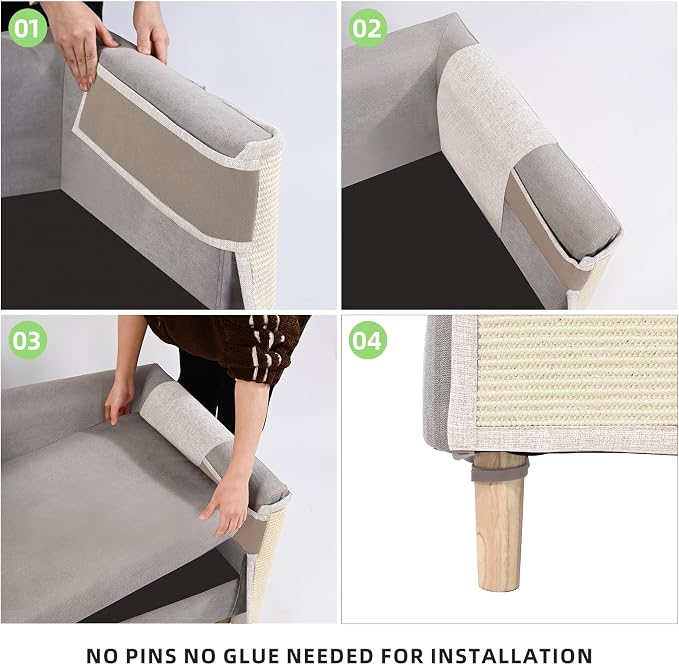 Cat Scratch Sofa Protector,23.6" L*19.7" W Cat Scratch Furniture Protector Pad, Couch Arm Sheild with Natural Sisal for Protecting Couch Sofa Chair Furniture(Beige/Left Handed)