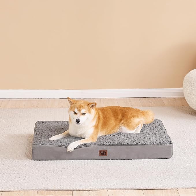EHEYCIGA Orthopedic Dog Bed Large with Removable Washable Cover, 35x23 | Egg Crate Foam Support, Durable Oxford fabric, Non-Slip Bottom, Machine Washable, Soft Waterproof Plush Pet Bed Mat For Crate