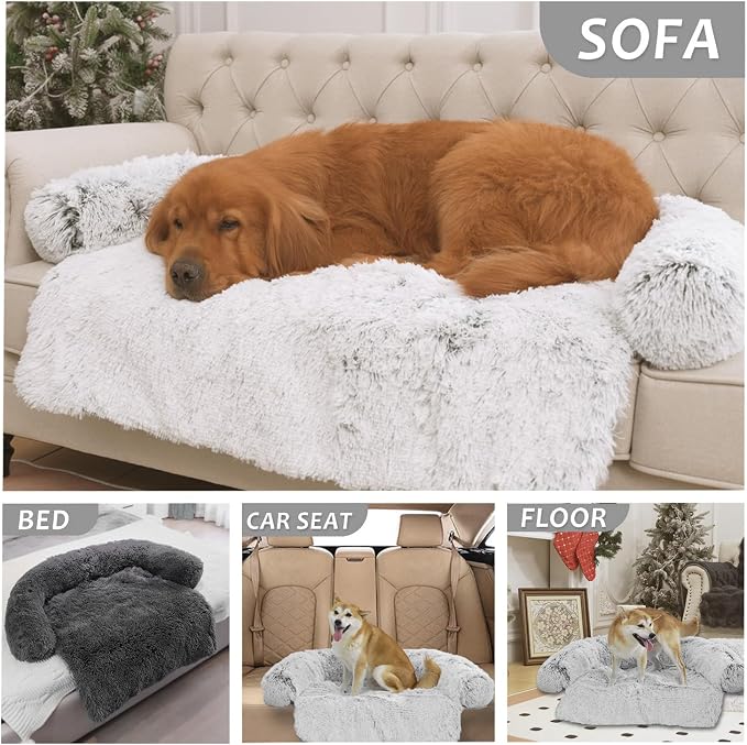 Calming Dogs/Cats Bed Mats, Dog Pad Washable Removable Couch Cover, Plush Long Fur Mat for Pets, Waterproof Lining, Perfect for Small, Medium and Large Dogs and Cats (Light Gray, 53"x39")