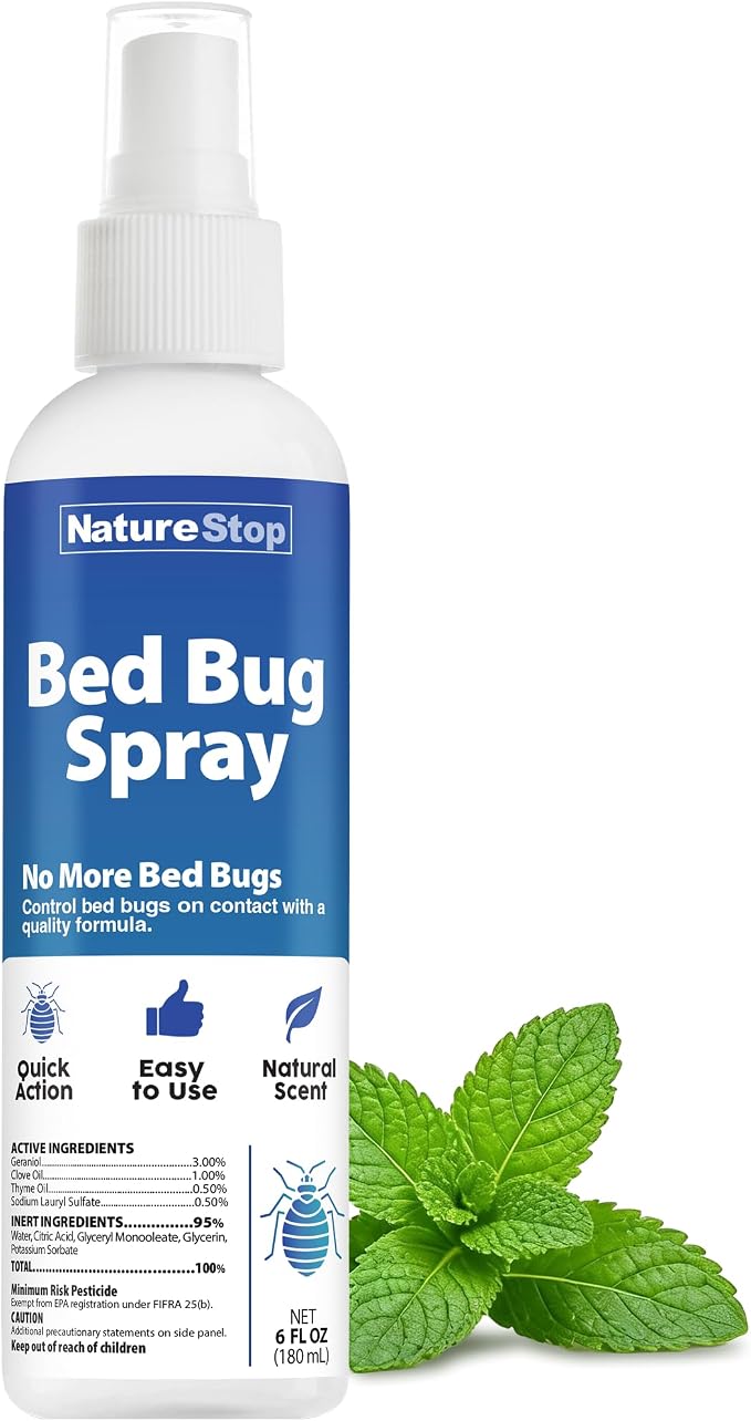 Bed Bug Spray (6oz) | Targets Bed Bugs & Eggs, Pet & Family Friendly, Plant-Based Active Ingredients, For Mattresses & Luggage, Stain-Free Formula