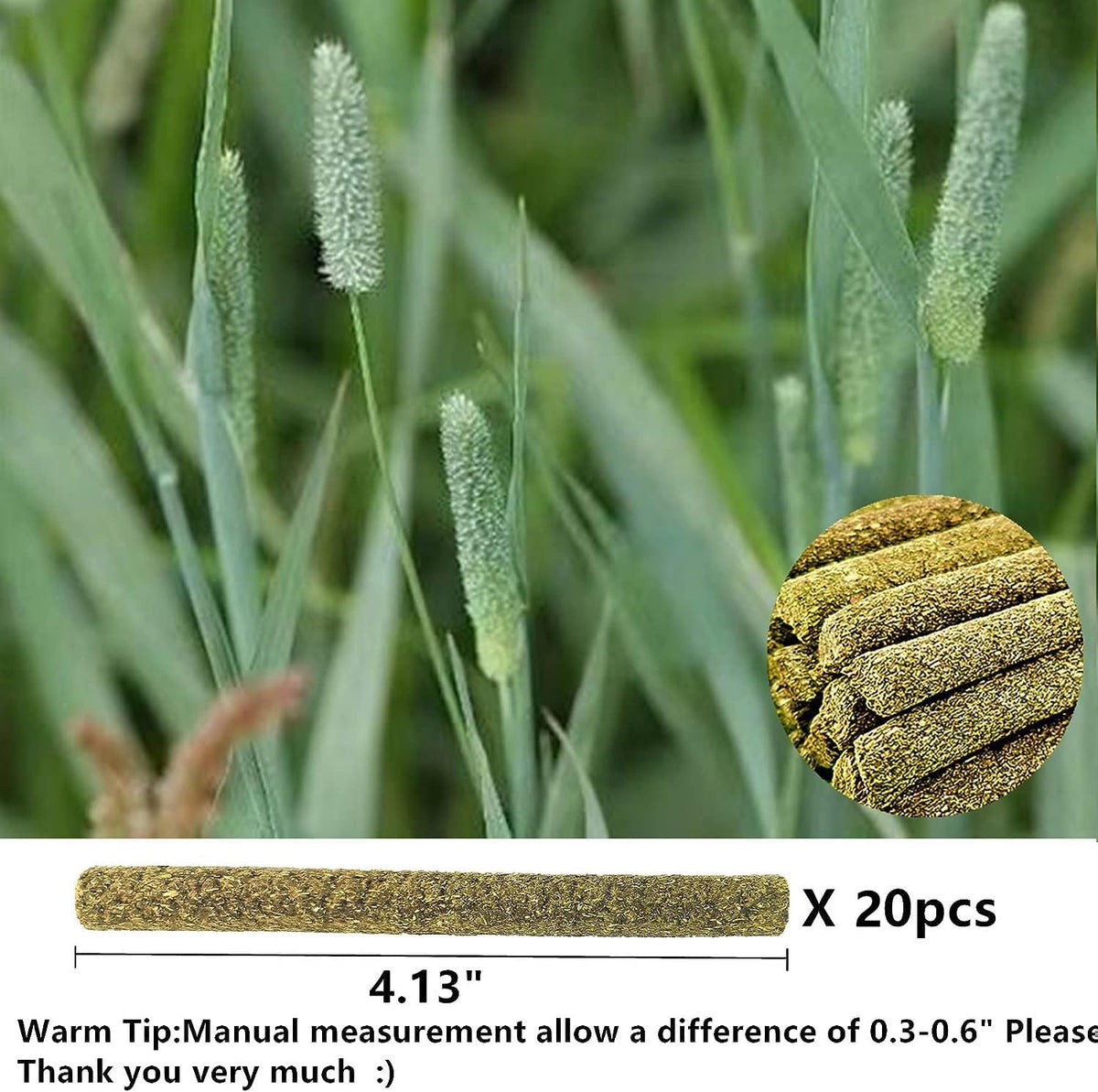 Rabbit Toys,Timothy Hay Stick for Guinea Pig Toy Bunny Chew Toys for Teeth Grinding Hamster Alfalfa Bite Treat Rabbit Molar Food Snack for Pet Rat Chinchilla Squirrel Gerbil-20PCS