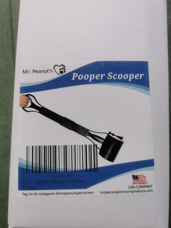 Mr. Peanut's 32" Tall Profile Pooper Scooper, ABS Frame & Waste Bin with Double Spring Clamp, Lightweight Design, Simple One Click Assembly