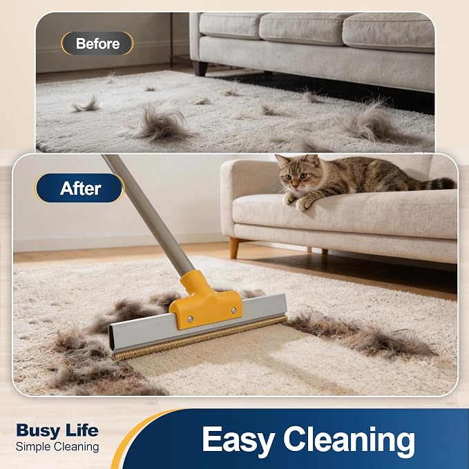 Yocada Carpet Rake for Pet Hair Removal Dog&Cat Hair Remover Scraper Rake | Reusable Pet Hair Remover Broom 54.3" Telescopic Long Handle for Carpet Sofa Rug Mats Couch