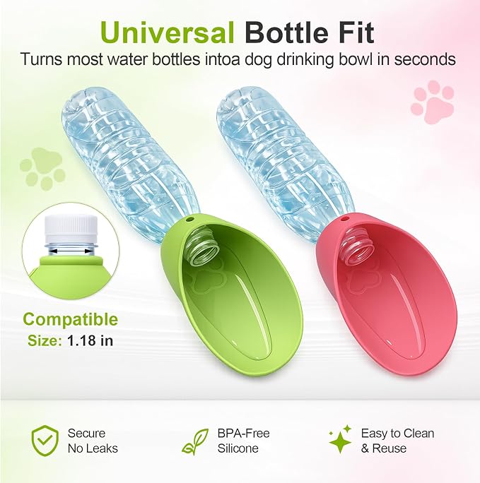 2 Pack Silicone Slip-On Foldable Dog Water Bowl, Universal Portable Pet Water Dispenser, Leak-Free Travel Bowl for Walking Hiking Camping, Easy Clean Outdoor Dog Water Accessory