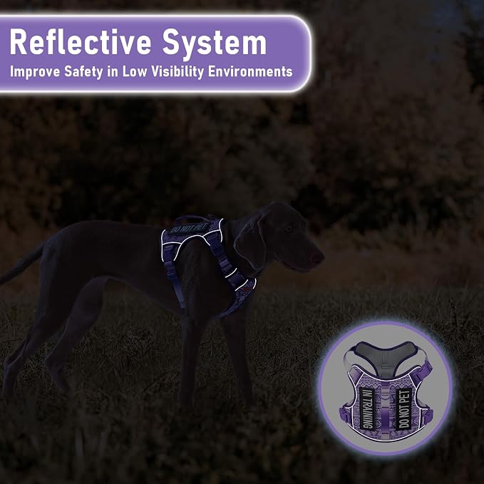 AUNZO Tactical Dog Harness for Large Dogs No Pull Easy Walking Adjustable Pet Harness Reflective K9 Working Training Easy Control Pet Vest Military Service Dog Harnesses Purple Ethnic L