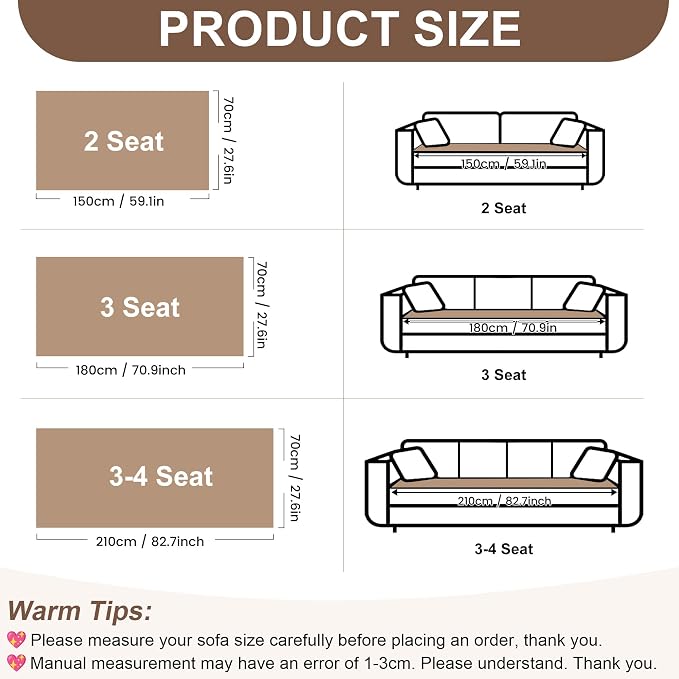OTOB Couch Cover for Dogs Washable, Non Slip Plush Fuzzy Sofa Covers for 3 Cushion Couch All Seasons, Kids Pet Friendly Soft Cozy Furniture Protector Sofa Slipcovers (Khaki, 27.6" x 82.7")