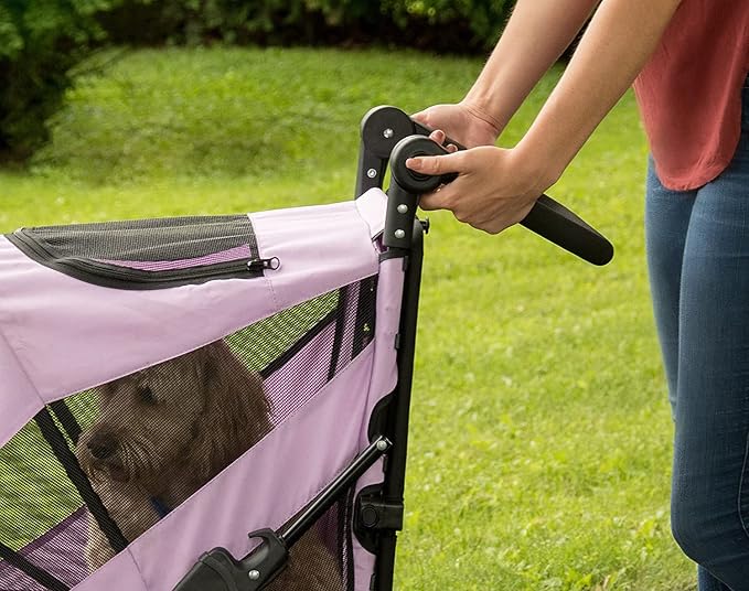 Pet Gear NO-Zip Pet Stroller with Dual Entry, Push Button Zipperless Entry for Single or Multiple Dogs/Cats, Pet Can Easily Walk in/Out, Gel-Filled Tires, Mountain Lilac, Excursion