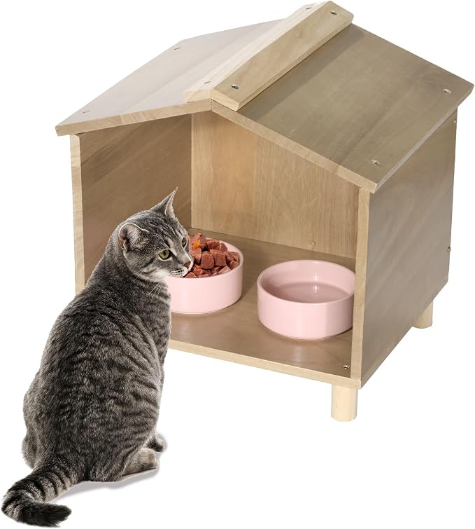 Outdoor Cat Feeder & Shelter - Waterproof Cat House for Outdoor Feeding Station, Perfect for Feral Cats, Birds, Rabbits, Cats & Dogs