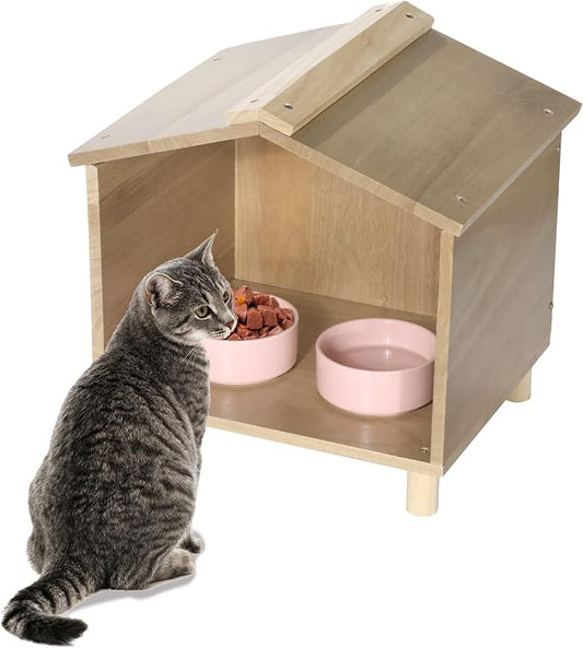 Outdoor Cat Feeder & Shelter - Waterproof Cat House for Outdoor Feeding Station, Perfect for Feral Cats, Birds, Rabbits, Cats & Dogs