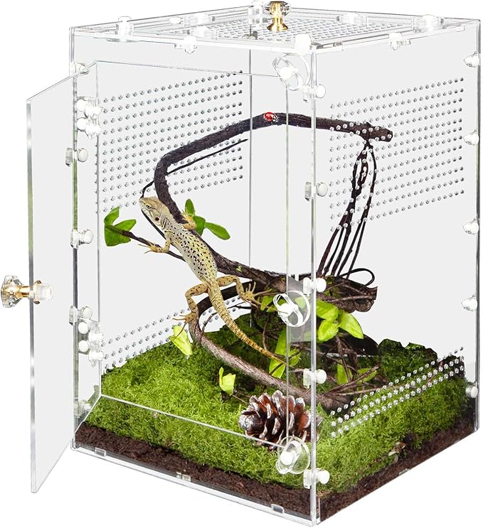 Reptile Enclosure 10 Gallon for Crested Gecko, Lizard, Bearded Dragon, Snakes，Frogs, Large Spiders, Acrylic Reptile Tank Feeding Terrarium with Front & Top Opening Doors and Vent Holes - 12"*12"*18"