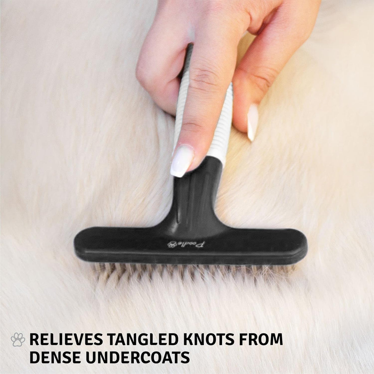 POODLIE Poodle Pet Dog Grooming Rake | Dematting Tool with Stainless Steel Shedding Comb for Pets | 2 Rows of Pins Gently Remove Loose or Tangled Hair from Undercoat (Black)