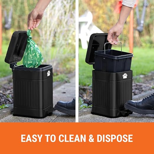 Pupzle Dog Poop Trash Can Outside, 1.3 Gal Outdoor Dog Poop Trash Can | Metal, Waste Container with Pedal, Garbage Poop Bin, Poo Bucket Outdoor with Lid for Backyard Odor Control, 30 Bags