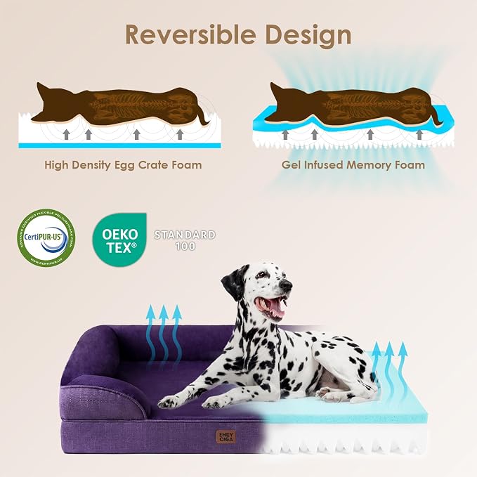 EHEYCIGA Orthopedic Small Dog Bed, Waterproof Memory Foam Washable Pet Beds | Non-Slip Bottom and Egg-Crate Foam Medium Pet Couch Bed with Washable Removable Cover, Purple