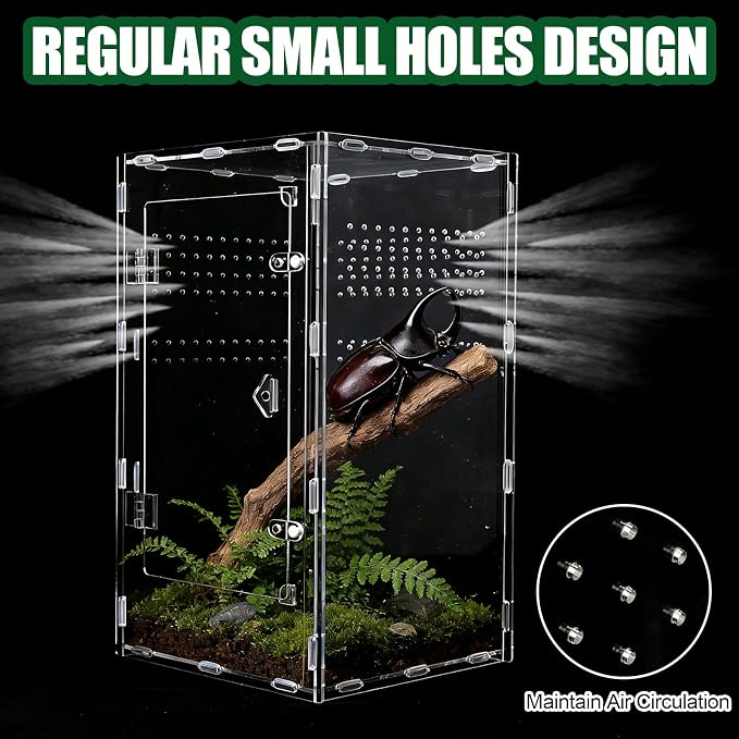 Acrylic Jumping Spider Enclosure, Transparent Reptile Terrarium Enclosure, Small Reptiles Habitat Tank Breeding Box for Tarantula Insect Snake Lizard (13.78 Large)