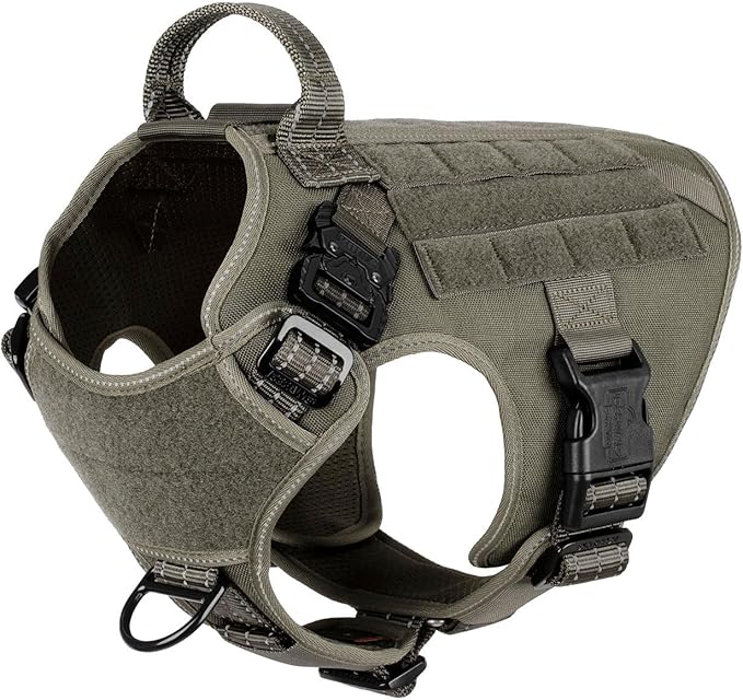 ICEFANG Tactical Dog Harness for Medium Dogs,Reflective No Pull Dog Vest | with Control Handle,Adjustable,Front Hook,2 Leash Clips,Soft Padded,MOLLE Panel,Green,Medium