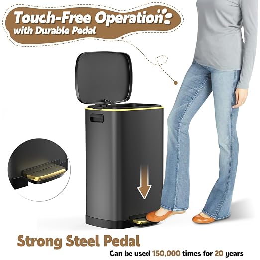Outdoor Dog Poop Trash Can (13 Gal/50L) - Waterproof Stainless Steel Step Dog Waste Container with Odor-Locking Lid & Free Liners for Patio & Backyard