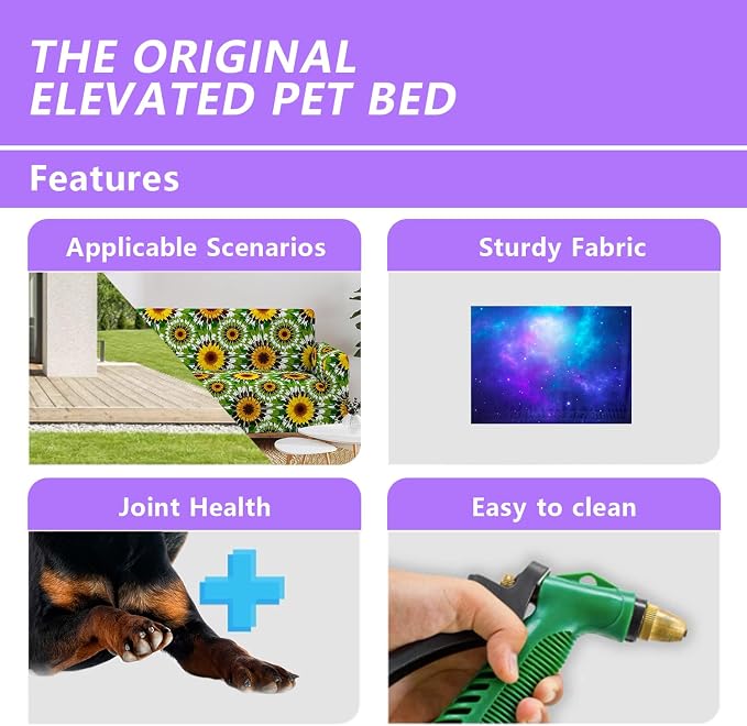 Galaxy Space Starry Orthopedic Elevated Dog Pet Bed(35"X25"X8"),with Metal Frame,Printing Breathable Waterproof Dog Kennel,Sleeping Bed Set for Small Medium Large Dogs Cats,for Home,Outdoor Use