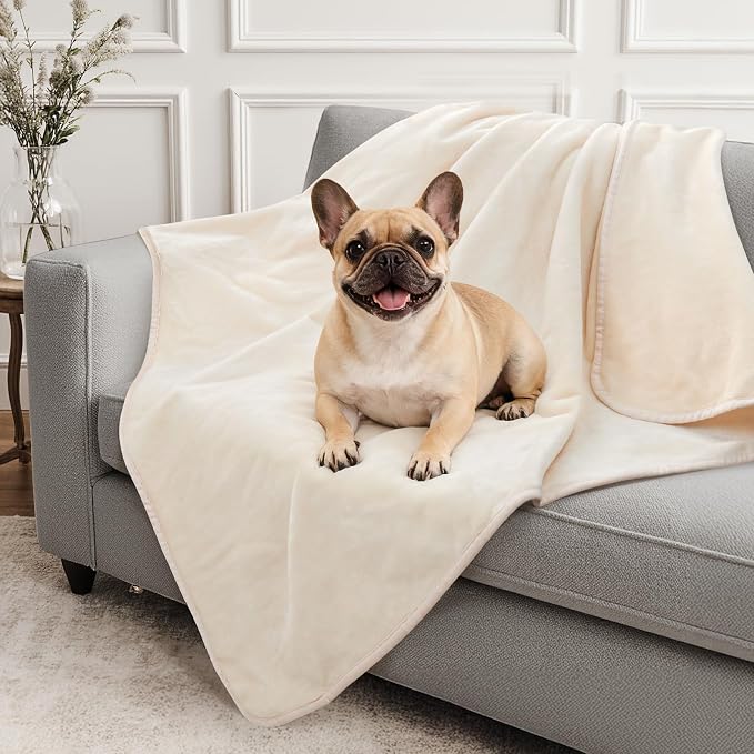 LOOBANI Waterproof Dog Blanket for Small Dogs, Pet Blanket 30" x 40", Beige | Double Side Liquid-Proof, Puppy Blanket for Dog Cat Bed, Crate, Playpen, Reversible Soft Flannel Couch Cover Throw