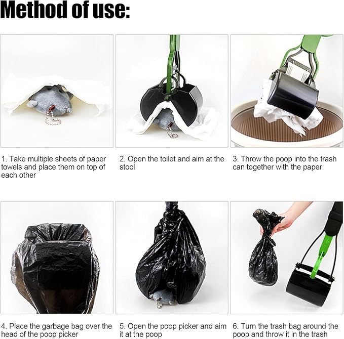 Pet Pooper Scooper, Long Handle Jaw Poop Pick Up Tool for Dogs Cats, 23.7in Heavy Duty Plastic Waste Cleaner with Foldable Design (Green Black)