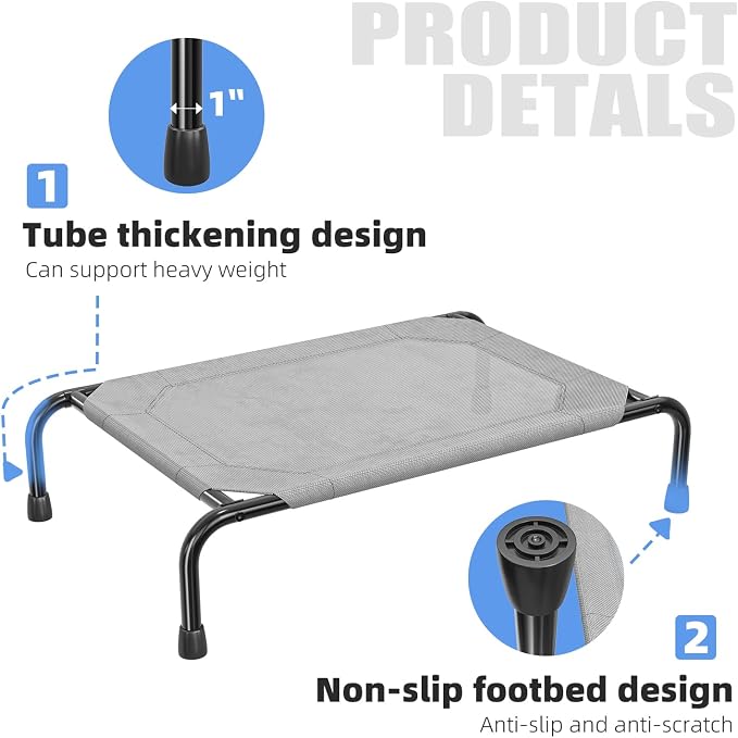 Simple Trending Raised Dog Bed for Small Dogs, Waterproof Elevated Dog Cot, Outdoor Cooling Pet Bed, 36.5" x 22.5", Grey | Pet Bed for Small Dogs, Waterproof Cover, Breathable mesh, Non-Slip Feet, Suitable for Indoor or Outdoor Use, 36.5" x 22.5"