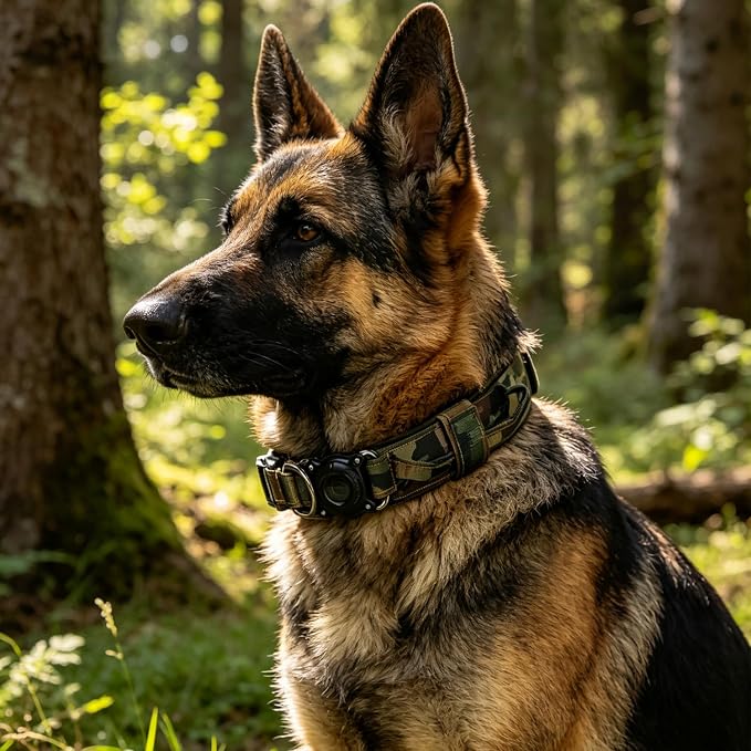 AirTag Dog Collar for Large Dogs Tactical Dog Collar with AirTag Holder | Upgrade Waterproof,Control Handle ,Quick-Release Metal Buckle，1000D Nylon Fabric,Soft-Padded Webbing，Velcro Patch(CAMO,XL)