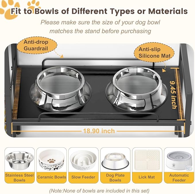Lomivra Dog Feeding Station with 2 Elevated Bowl Stands & Large Storage | For 2-3 Dogs, 4 Adjustable Bowl Heights, Fit Large Medium Small Dogs, Fit All Bowl Types, Pull-Out Toy Bin, Dog Food Storage