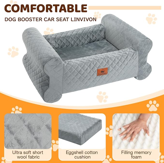 Dog Car Seat for Medium/Large Dogs up to 60 lbs, Pet Car Seat for Back, Memory Foam Dog Booster Seat with Thick Cushion, Detachable Washable Cover, Storage Pockets for SUV, Pick Up, Trunk, Grey