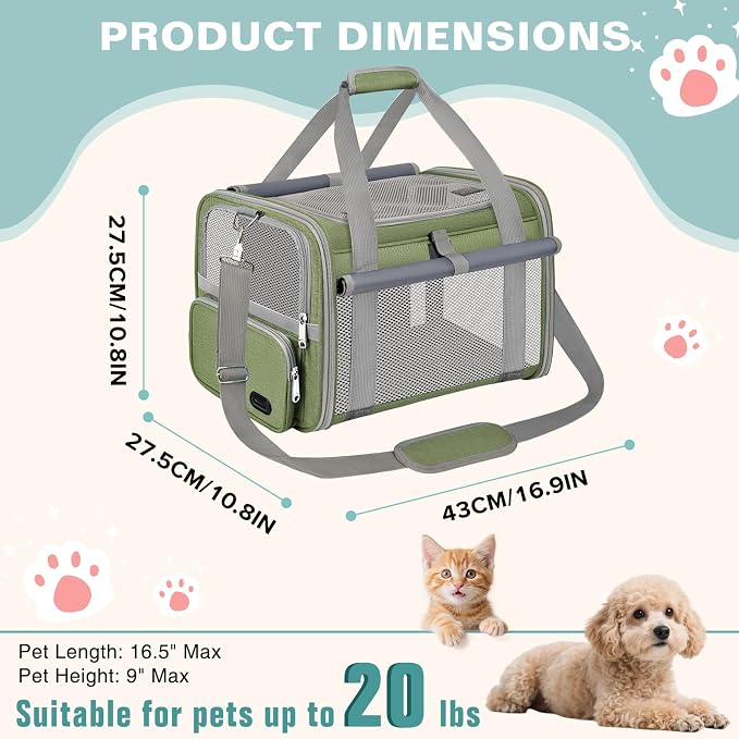 Soft Cat Carrier for Pets Up to 20 Lbs, Collapsible Cat Carrier Bag with Privacy Curtains, Airline Approved Small Pet Carrier for Small Medium Cats Dogs Puppy, Washable Soft Pet Travel Bag Dog Carrier