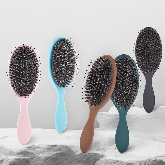 Boar Bristles Hair Brush for Women and Men, Detangling Hair Brush for Smoothing Massage Add Shine, Nylon&Boar Bristles Detangler brush for Hair Healthy (1 Pack-Blue)