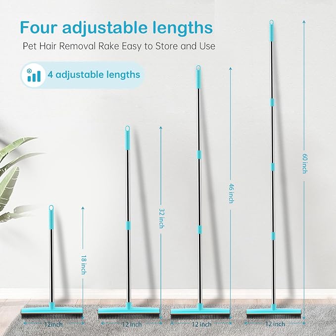 Carpet Rake 60" Long Handle, Pet Hair Remover, Carpet Broom, 3Pcs | Metal Fabric Edge, Carpet Scraper, Rug Rake, Pet Hair Broom, Carpets, Rugs, Mats, Couch, Stairs, Pet Hair Removal Tool