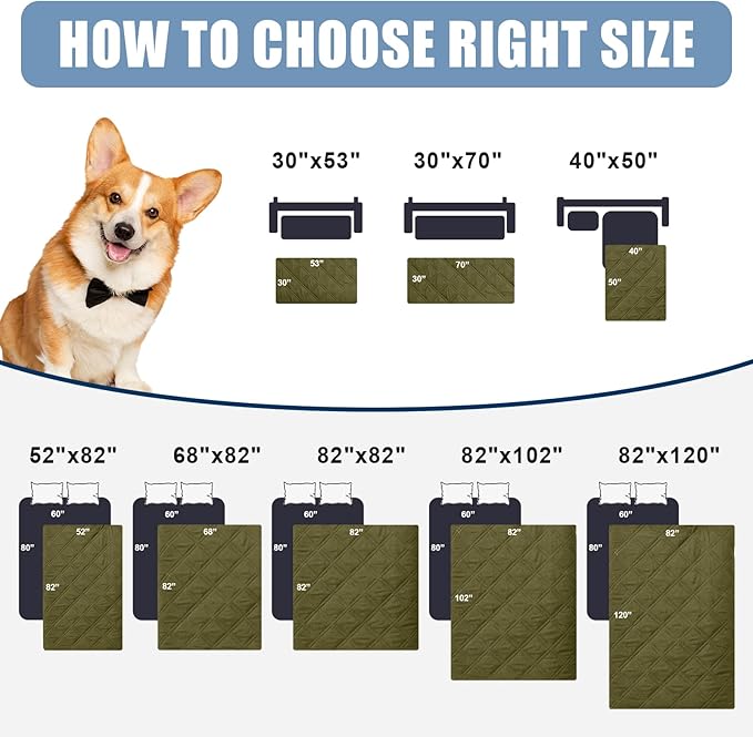 Smiry Waterproof Dog Bed Cover Pet Blanket, Soft Washable Dog Blanket for Furniture Bed Couch Sofa Reversible, Checkered (40"x50", Green/Navy)