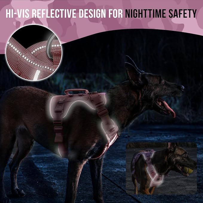 OneTigris No-Pull Easy Control Dog Harness Reflective Vest for Large Dogs | Military-grade 1000D Nylon Tactical Vest, Adjustable Dog Harness with Hook & Loop Panels for Walking, Hiking, Training