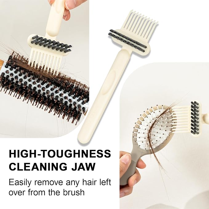 RHOS 2-in-1 Hair Brush Cleaner Tool, Comb Cleaner for Removing Hair and Dust, Ideal for Home, Salon Use (1 Pack - Beige)