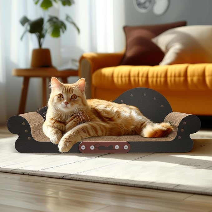 ComSaf Large Cat Scratcher Bed 26.7 in, Cardboard Cat Couch Scratch Pad | Cat Scratching Board, Sofa Lounger Shape, Furniture Protection, Indoor Floor Use, Adult Cats, Claw Care