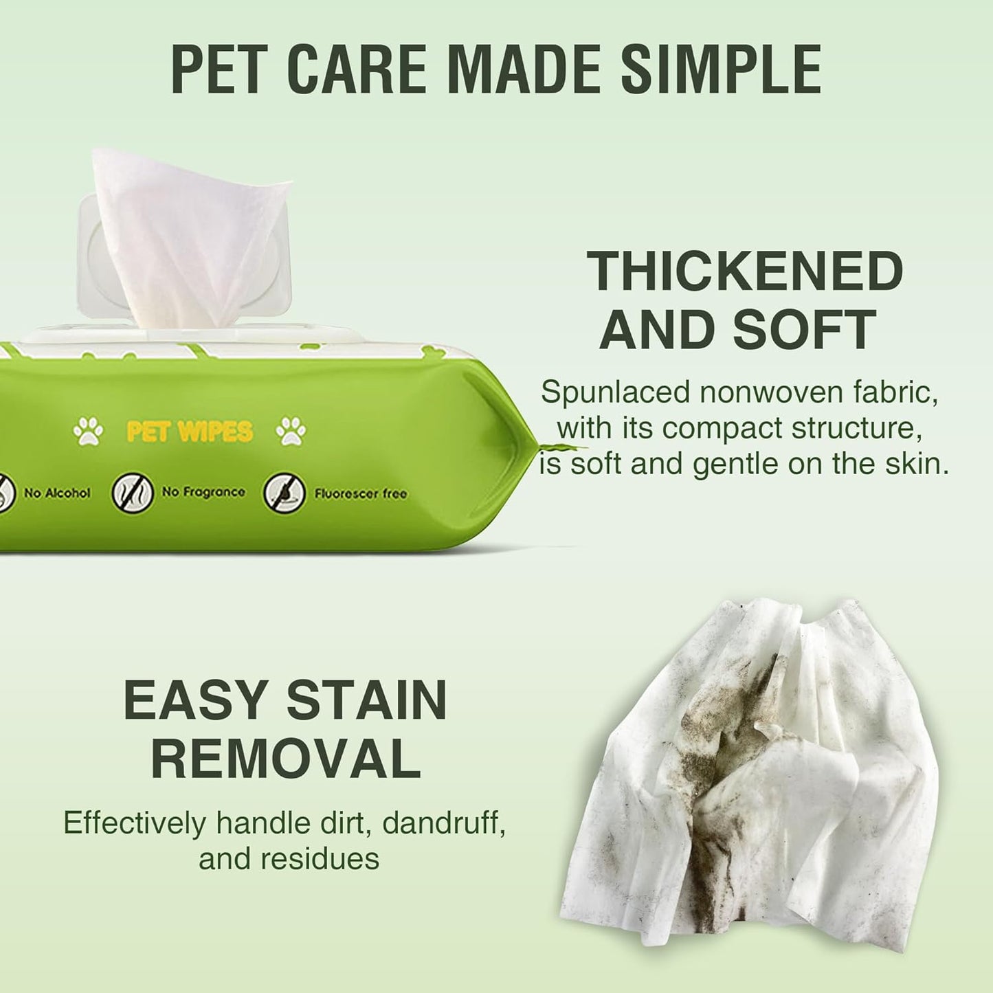 Pet Wipes -Cleaning and Grooming for All Pets, Alcohol-Free Portable Pack, Gentle for Face, Body, Paws and Butt-Thick Nonwoven Fabric-320 Count
