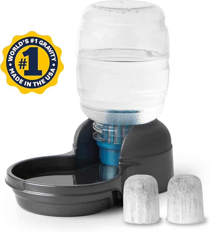 Petmate Replendish Automatic Dog Water Dispenser Gravity Pet Waterer with Microban Protection Base, 100% BPA Free - 0.5 Gallon, Wide Mouth Bowl, with 2 Extra Filters