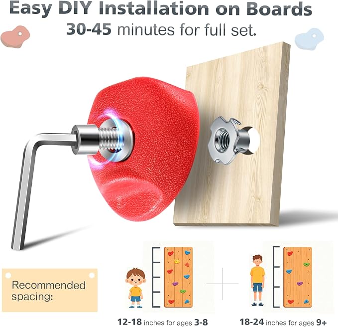 TOPNEW 32 Rock Climbing Holds Multi Size for Kids, Adult Rock Wall Holds Climbing Rock Wall Grips for Indoor and Outdoor Playground Play Set - Includes 2 Inch Mounting Hardware