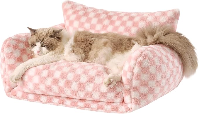 Hollypet Cat Bed Small Dog Orthopedic Couch Beds for Pets up to 20 lbs | Fluffy Multifunctional Double-Layer Warming Kitten Pet Couch Orthopedic Beds with Machine Washable Cover and Non-Slip Bottom
