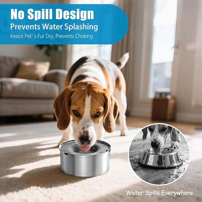 SCHITEC Dog Water Bowl No Spill 40oz/1.2L Slow Drinking Anti-Splash Stainless Steel Dog Bowl with Floating Disk, Spill Proof Pet Travel Water Dispenser for Sloppy Messy Drinkers(Gray)