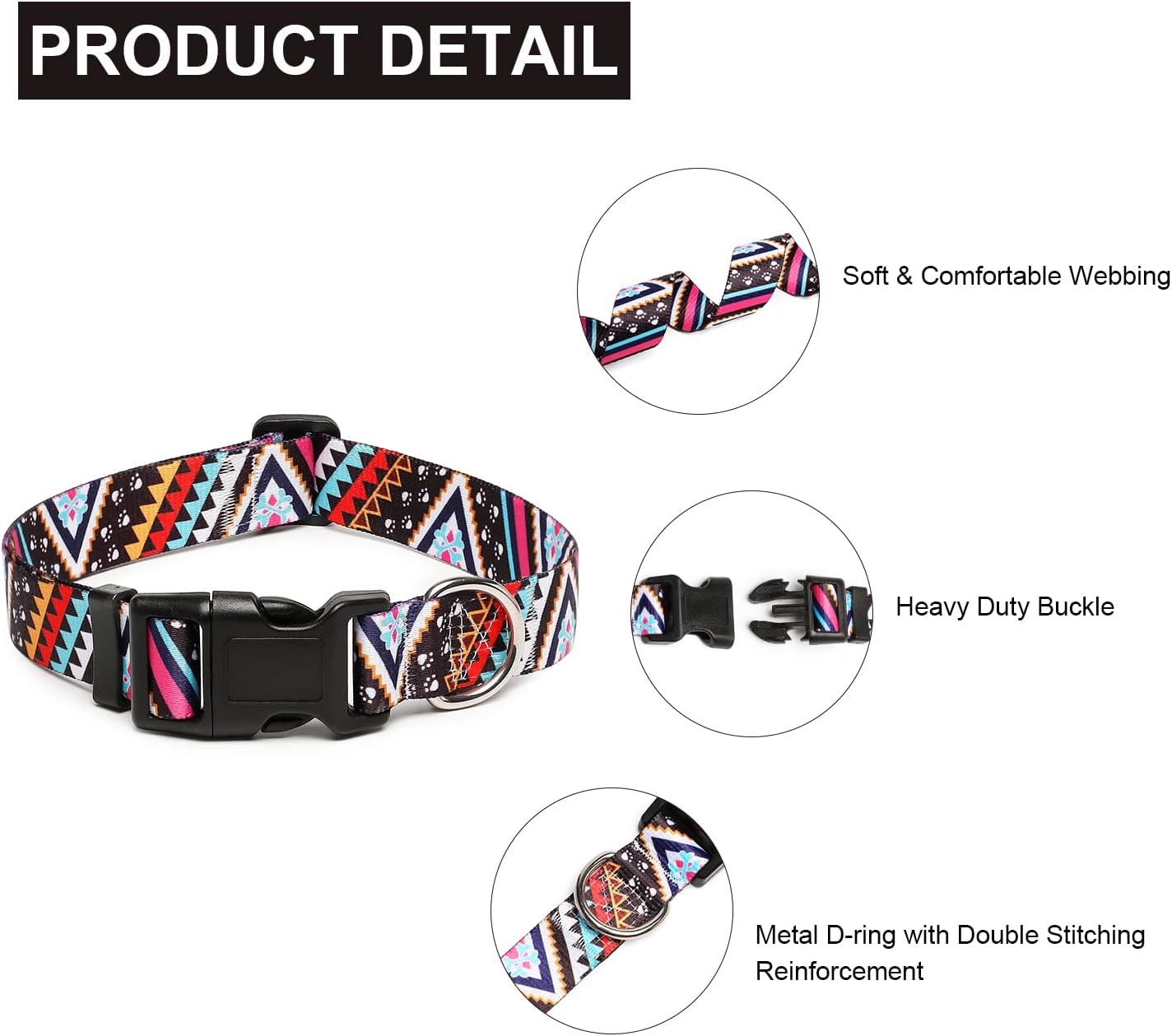 Mercano Adjustable Dog Collar - Special Design Patterns, Soft Nylon Comfortable Durable Pet Collar for Small Medium Large Dogs (L, Ethnic Pink)