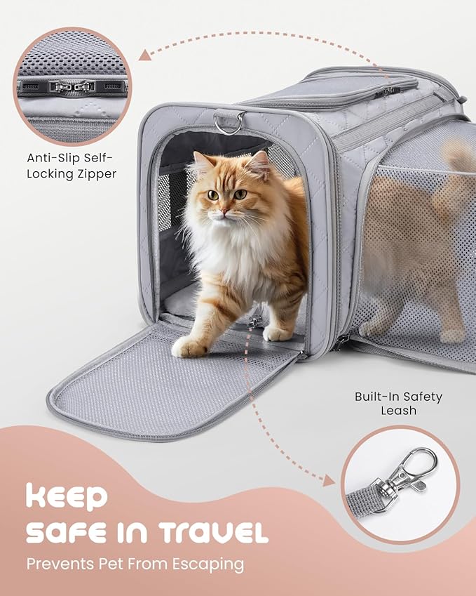 MIDOG Cat Carrier Soft for Small-Medium Cats Up to 25lbs, Airline Approved | Expandable Square Design,Comfort & Breathable Window,Equipped with anti-slip lock zippers and an internal safety leash
